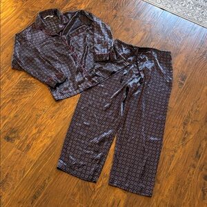 Classic Satin Afterhours Pink navy  Satin Pajama Set silky small excellent